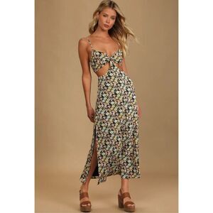 NWT Lulus It's a Perfect Pick Navy Blue Floral Print Cutout Maxi Dress Women’s L